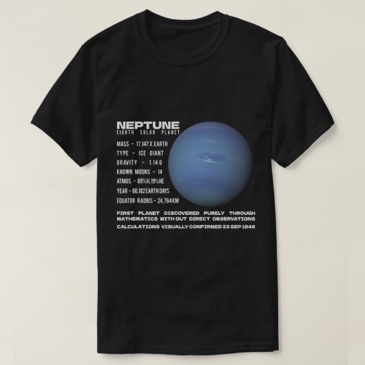 天文学の恋人ネプチューンプラネットファクト宇宙探索 Tシャツ (デザイン正面)