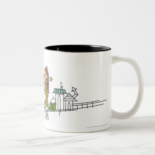 天文学の望遠鏡を使用している女性 ツートーンマグカップ (右)