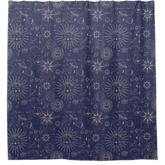 天文学の海軍模様 シャワーカーテン (正面)
