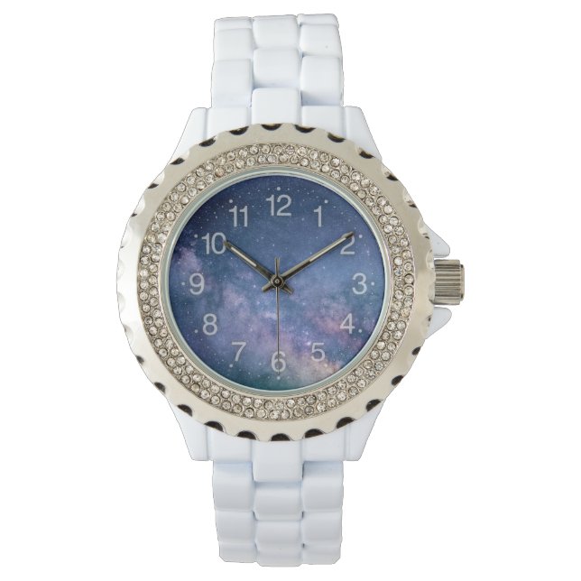 天文学は青い紫の紫の空の星を作る 腕時計 (正面)