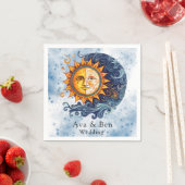 天文学イエローブルー結婚サン スタンダードカクテルナプキン (インサイチュ)