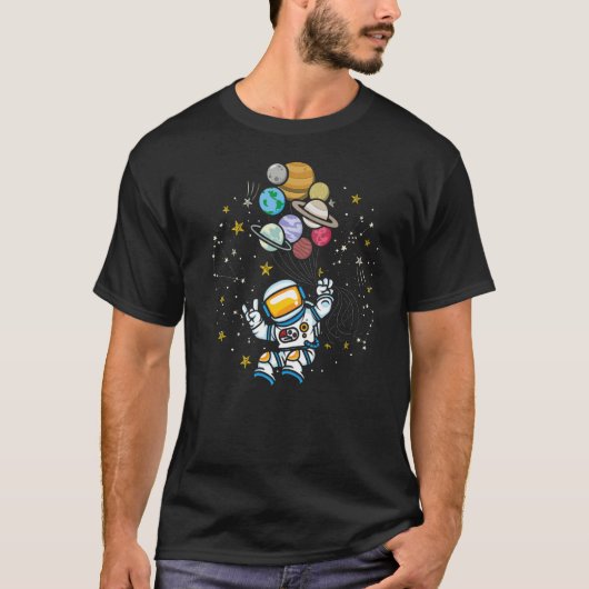 天文学宇宙宇宙飛行士サイエンティスト星気球 Tシャツ (正面)