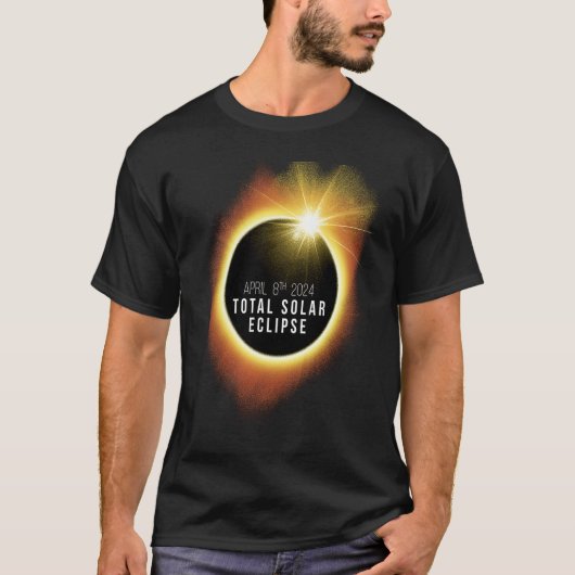 天文学 皆既日食 2024 完全日食 04 08 Tシャツ (正面)