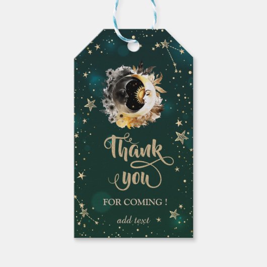 天日と月の花が緑に輝く ギフトタグ (正面)