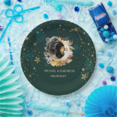 天日と月の花が緑に輝く ペーパープレート (パーティー)