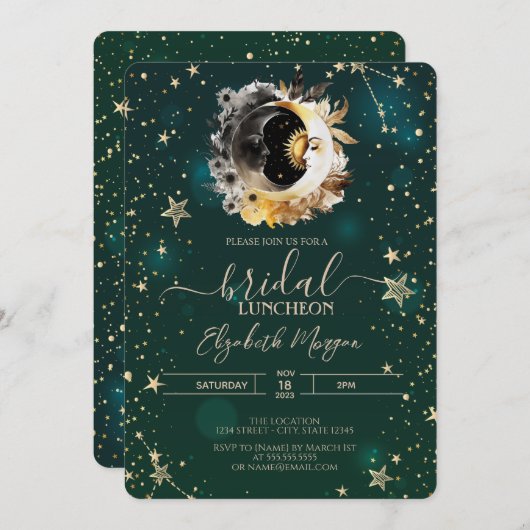 天日と月の花が緑に輝く 招待状 (正面/裏面)