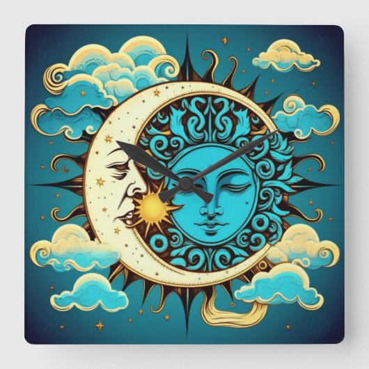 天日と月 スクエア壁時計 (正面)