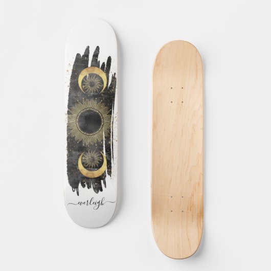 天日パーソナライズされた月の星 スケートボード (正面)