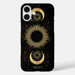 天日パーソナライズされた月スターズブラック金ゴールド iPhone 16 PLUSケース
