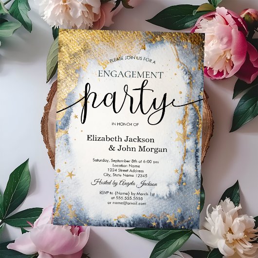 天日月、星水彩婚約 招待状