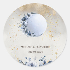 天日、ブルームーンの花、星の夜空 ラウンドシール