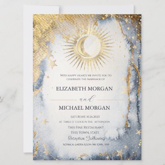 天日、月、星の水の結婚色 招待状 (正面)
