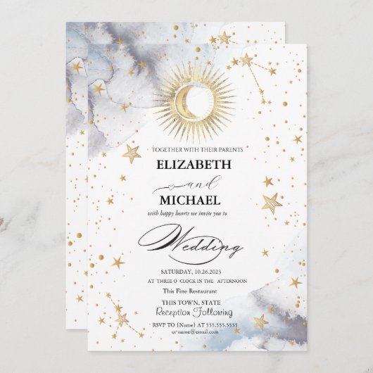 天日，月，星文字 招待状 (正面/裏面)