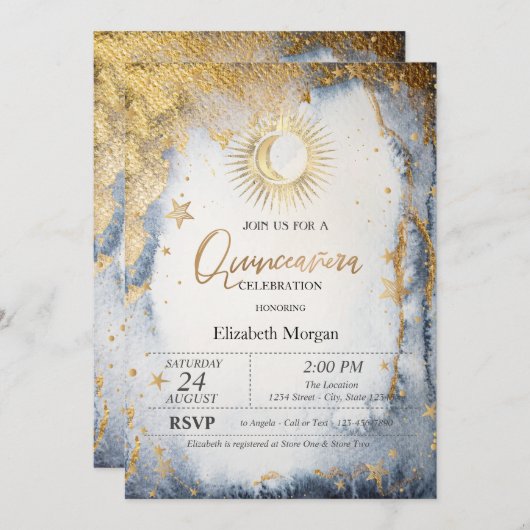 天日、月、星水色キンセアニェラ 招待状 (正面/裏面)