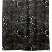 天星と月の神秘的な黒 シャワーカーテン (正面)