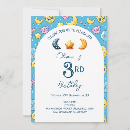 天星と月子供の誕生日パーティー 招待状 (正面)