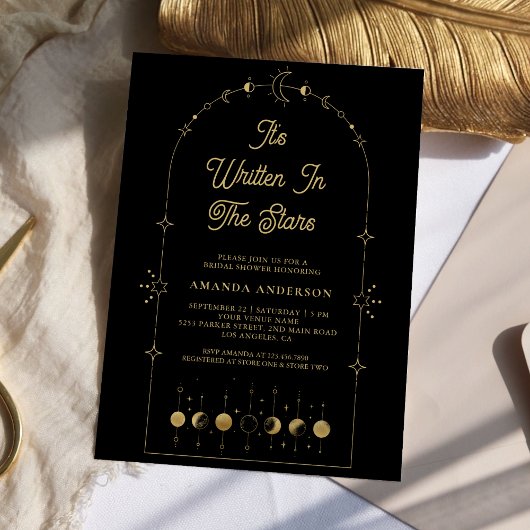 天星ブラック金ゴールドムーンブライダルシャワー 招待状