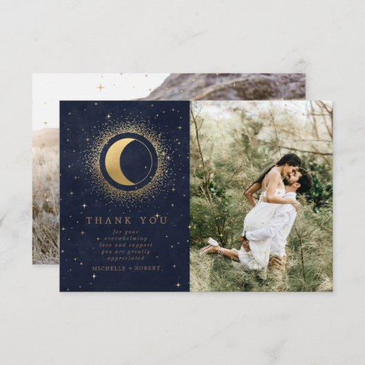 天星2枚の写真結婚のサンキューカード 招待状 (正面/裏面)
