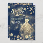 天月と星のタイポグラフィsweet sixteen 招待状 (正面/裏面)