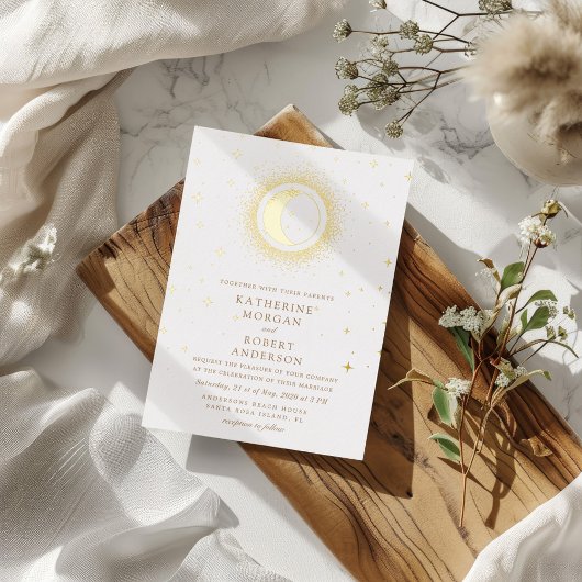 天月と星エレガントな結婚式 箔招待状