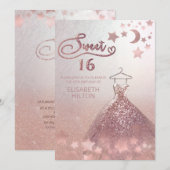 天月と星バラ金ゴールドsweet sixteen 招待状 (正面/裏面)