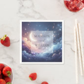 天月と星パーソナライズされた結婚の スタンダードカクテルナプキン (インサイチュ)