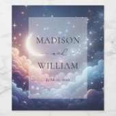 天月と星パーソナライズされた結婚の ワインラベル (シングルラベル)