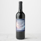 天月と星パーソナライズされた結婚の ワインラベル (正面)