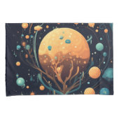 天月と雲の木の黒とオレンジ 枕カバー (正面右)