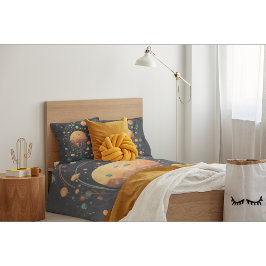 天月と雲の木の黒とオレンジ 枕カバー