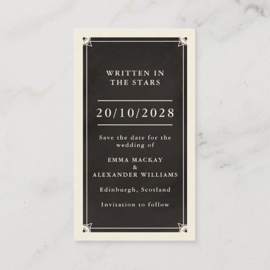 天月のタロット結婚式日付カードを保存 名刺 (裏面)