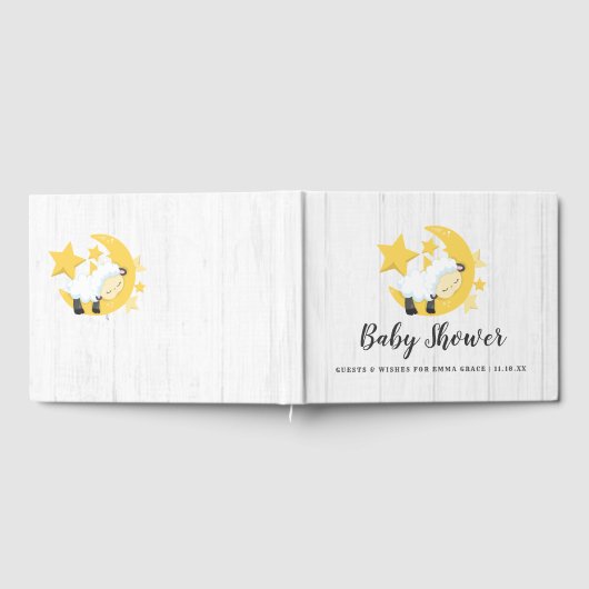 天月の星と子羊が赤ちゃんのシャワーを望む ゲストブック (全面)