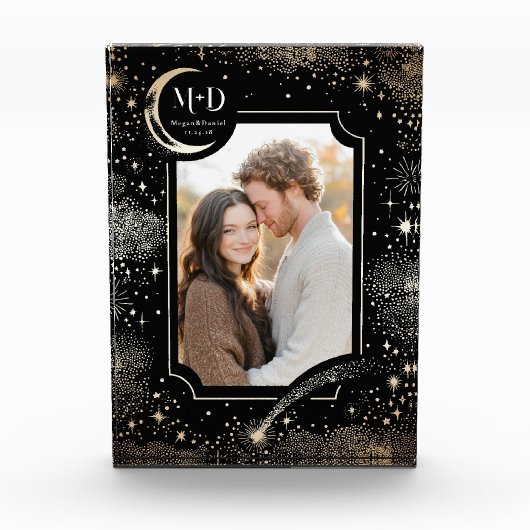 天月の星の星空の夜結婚の写真 フォトブロック (正面)