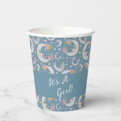 天月の星の花ティール(緑がかった色)ブルーベビーシャワー 紙コップ (裏面)