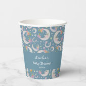 天月の星の花ティール(緑がかった色)ブルーベビーシャワー 紙コップ (正面)