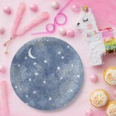 天月の星ネイビーブルーウォーター色 ペーパープレート (パーティー)