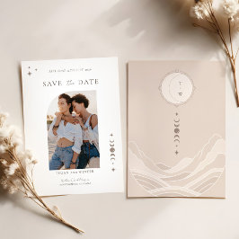 天月の星モノグラム日付写真を保存 招待状