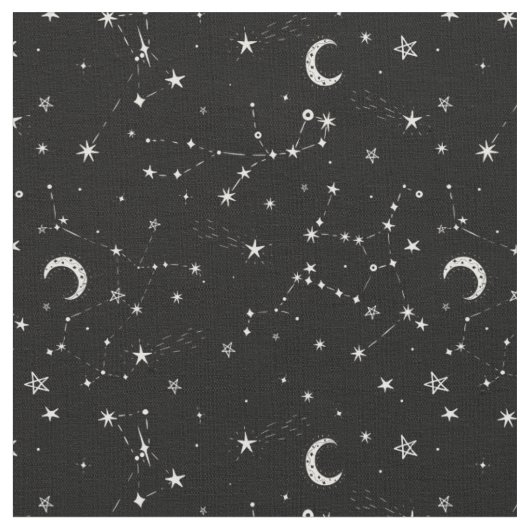 天月の星星座は黒 ファブリック (クローズアップ)