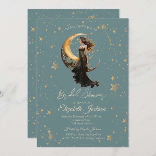 天月ガールスターズミントグリーンブライダルシャワー 招待状 (正面/裏面)