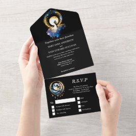 天月ブライダルカップルのシルエット星空 オールインワン招待状