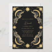 天月ブラック金ゴールドタロットウィッチ誕生日 招待状 (正面)