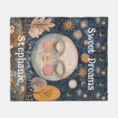 天月名前をカスタムするスイートドリームキッズカワイイ フリースブランケット (正面(横))