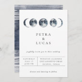 天月相ネイビーブルー結婚式招待状 案内状 (正面/裏面)