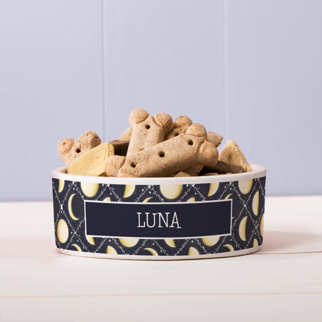 天月相パターン ボウル (Moon Phases Pattern Dog Bowl with Nameplate)