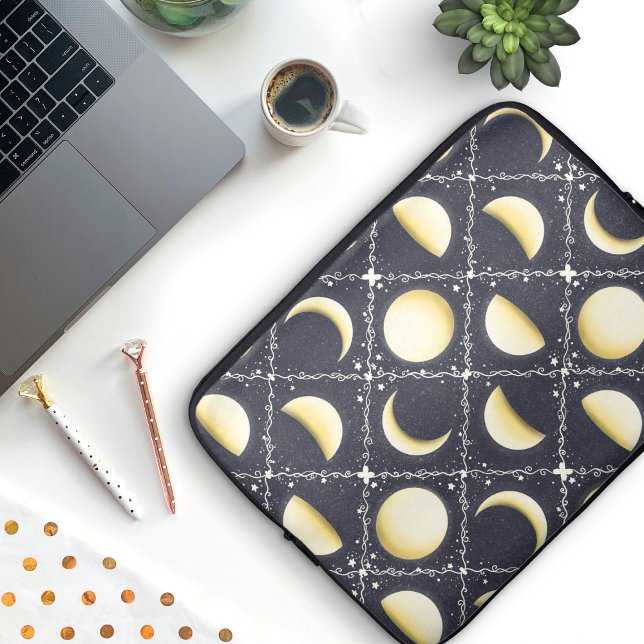天月相パターン ラップトップスリーブ (Moon Phases Laptop Sleeve)