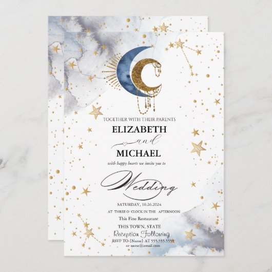 天月、星文字 招待状 (正面/裏面)