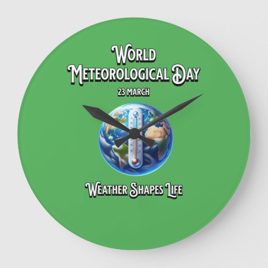 天気が人生を形作る。世界気象日。 ラージ壁時計 (正面)