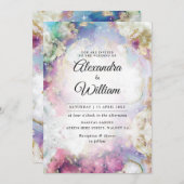 天水エレガント色モダン金ゴールド結婚 招待状 (正面/裏面)