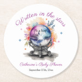 天水晶ボール星占いベビーシャワー ラウンドペーパーコースター (正面)