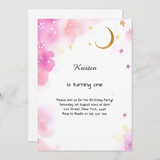 天水色誕生日招待状 招待状 (正面/裏面)